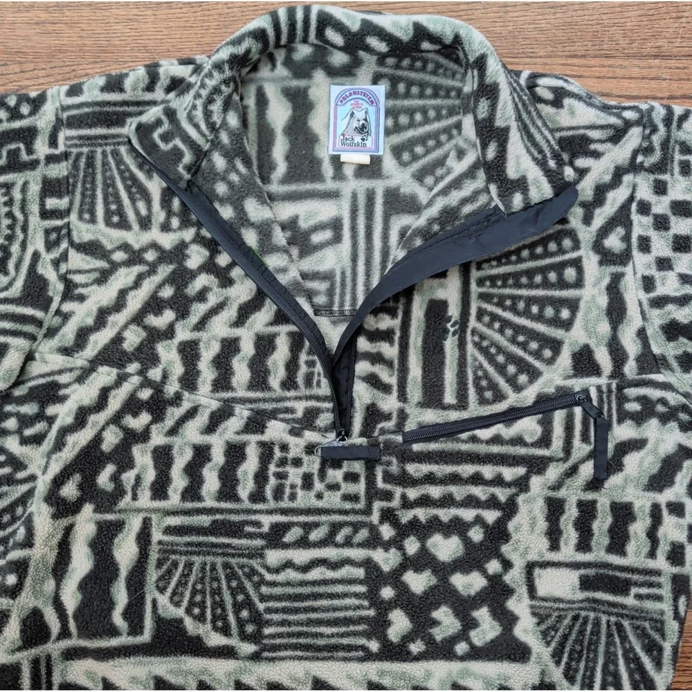Vntg Jack Wolfskin Native Aztec Pullover 1/2 Zip Fleece Sz L USA Patagonia Vibes